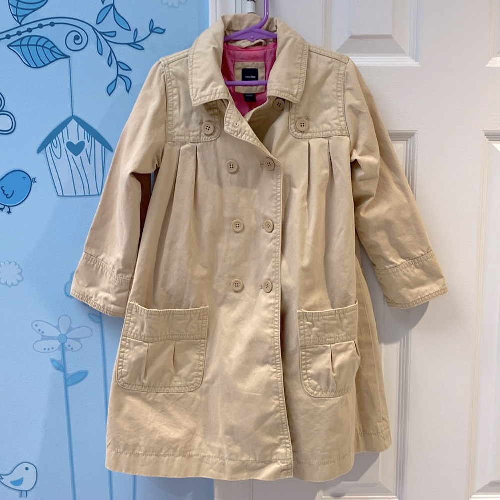 Baby Gap Toddler Girl’s Trench Tan Lined Buttons Up Pockets Coat Size 5 Years !!